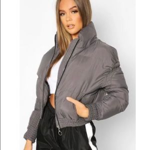 Boohoo Ruched Funnel Neck Puffer